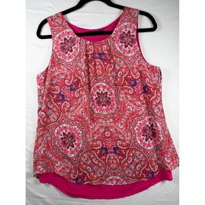Rose & Olive Pink Red Paisley Medallion Sleeveless Layered Blouse Medium boho